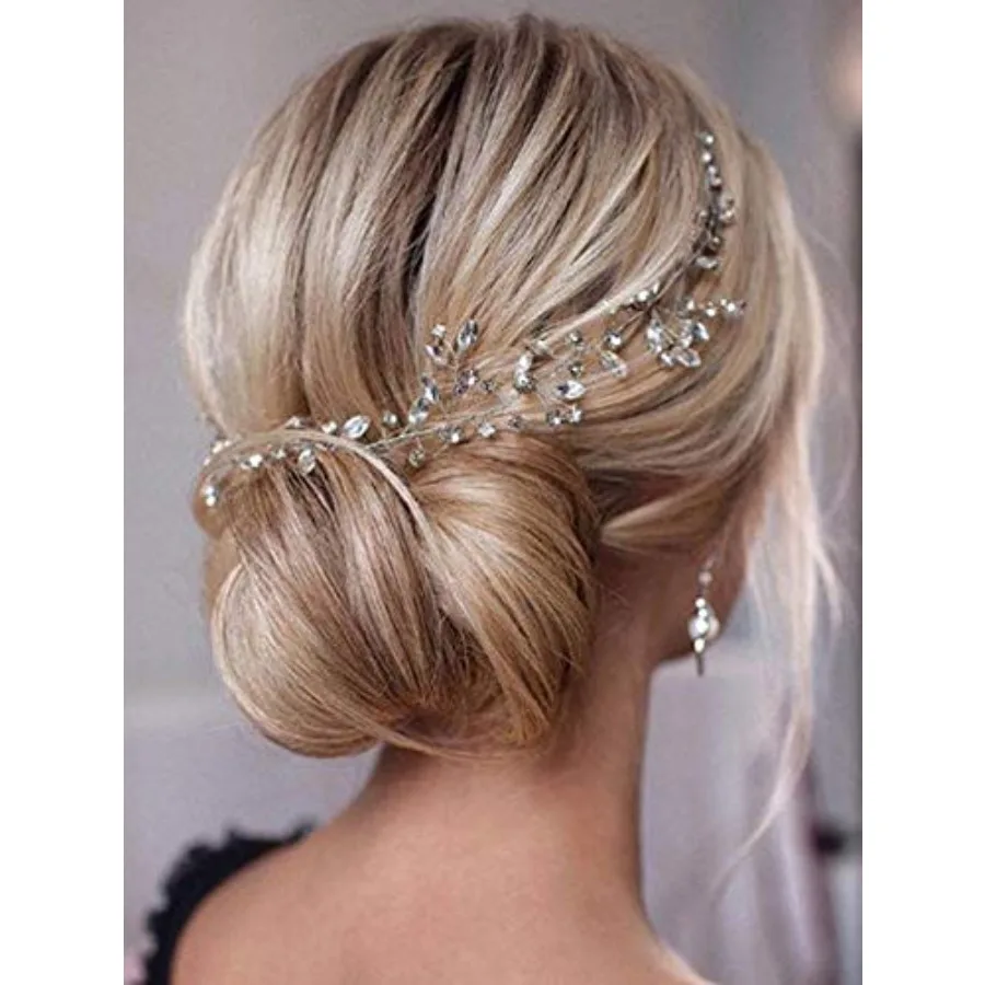 

Unicra Bride Wedding Rhinestone Hair Vine Bridal Silver Hair Pcs Crystal Headband Hair Accessories for Women and Girls 17.7inch