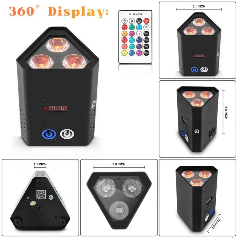 Up Light LED wash 3x18W RGBWA+UV 6in1 LED Wireless Battery Par light Wedding Disco DJ Party Club Bar dmx512 effect light show