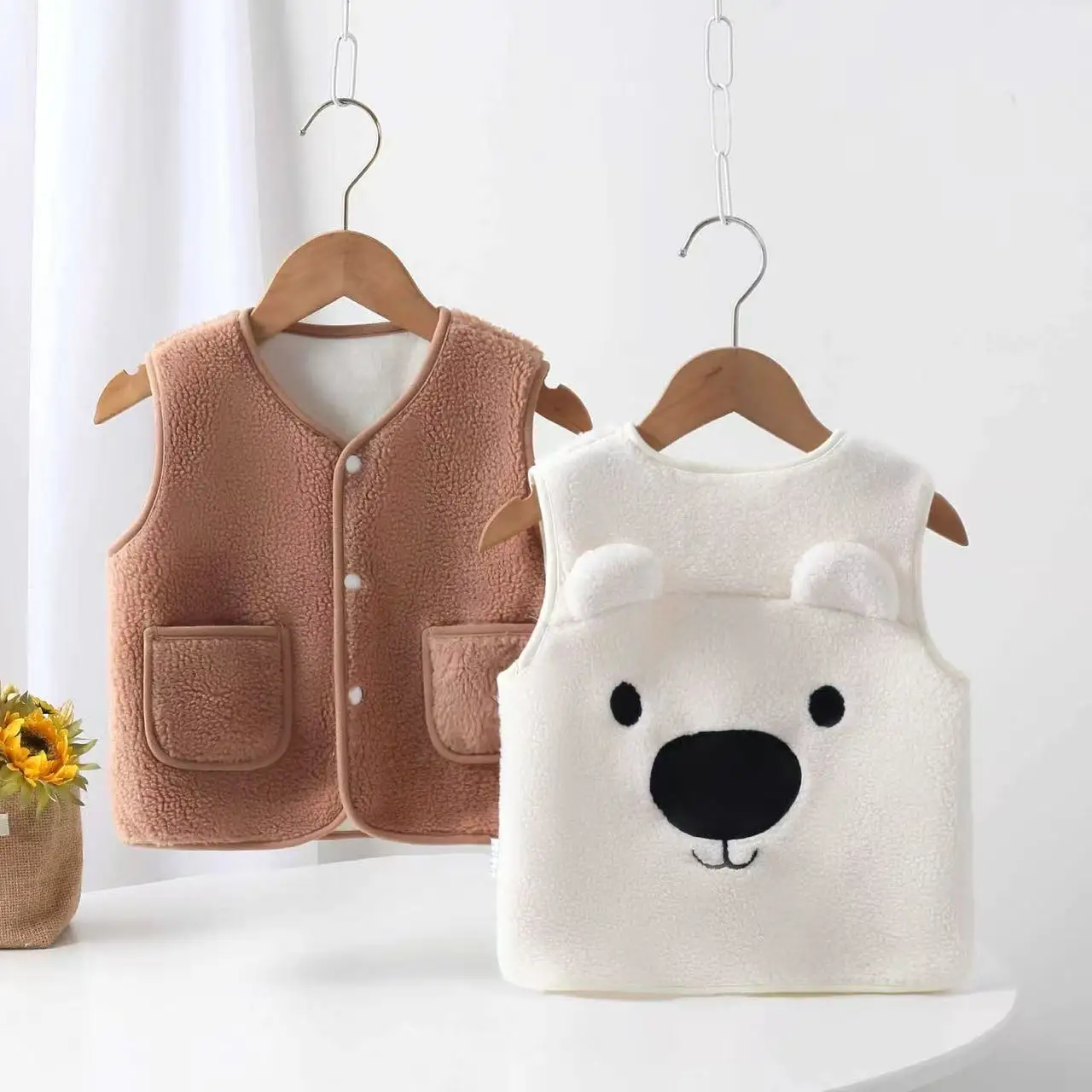 6M-4T Infant Baby Fleece Fall Vest for Boys&Girls Warm Winter Waistcoat Outdoor Cute 3D Bear Design Cozy Toddle Jacket Clothes
