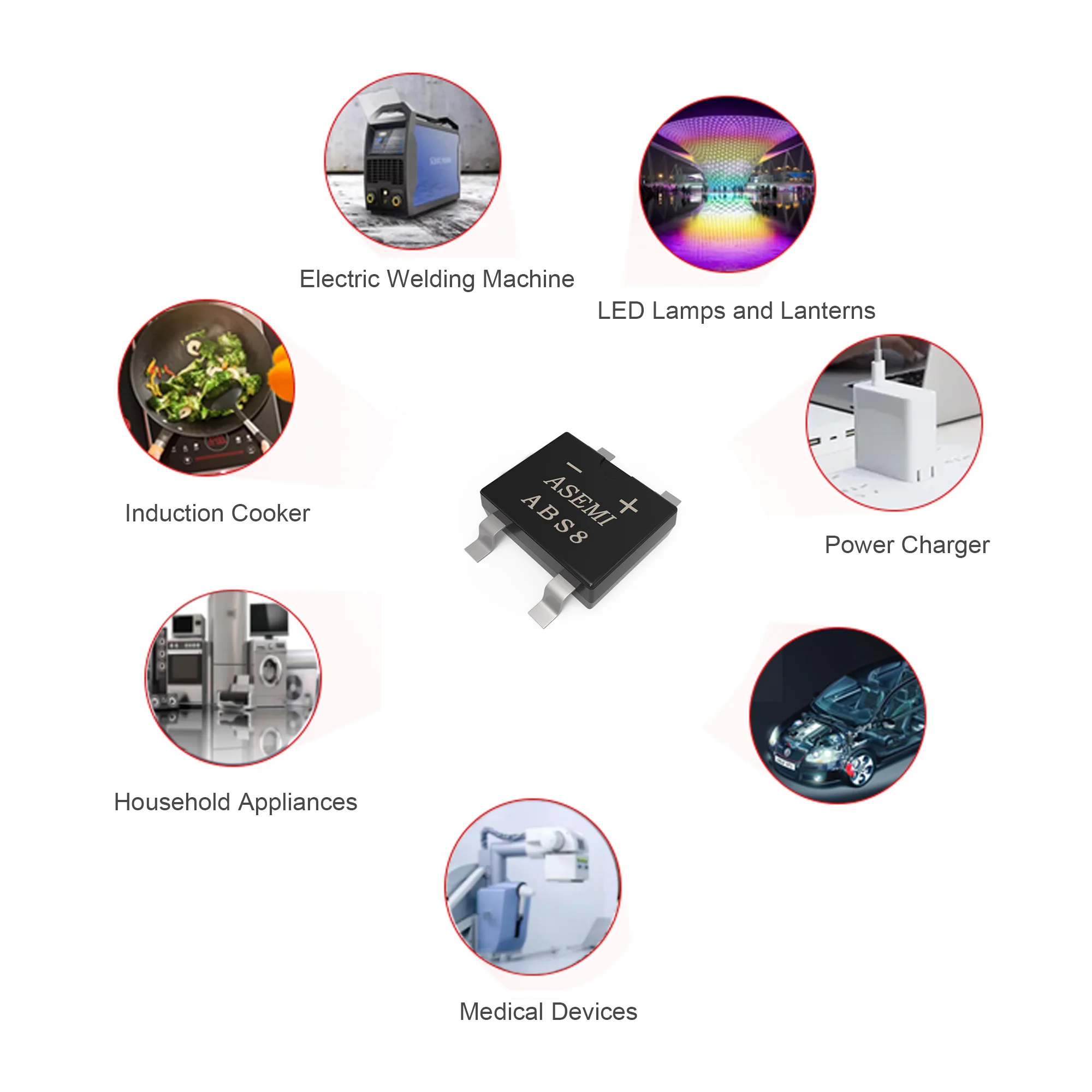 50PCS ABS8 Bridge Rectifier 1A 800V ASEMI SOP-4 Brand New