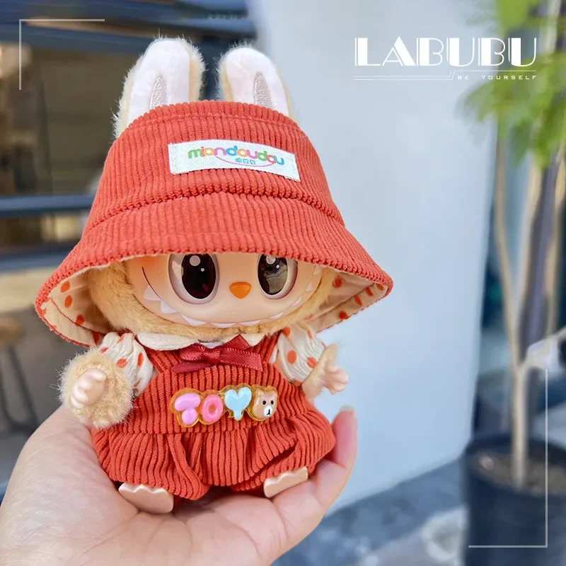 Labubu Clothes Outfit Accessories Backpack Pant with Hat For 17cm Labubu V2 Mini Dolls Clothing Accessories Kid Toy Gift