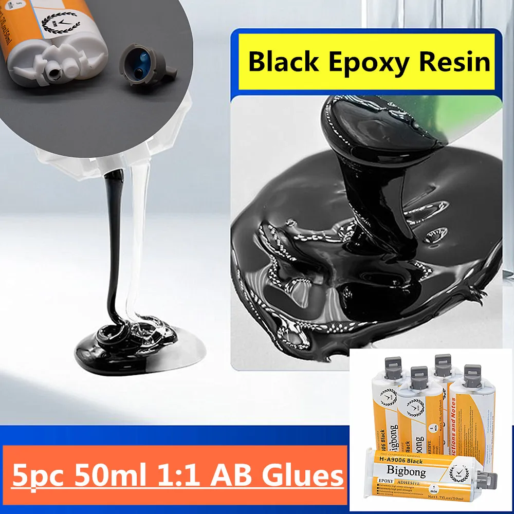 

5pc Black AB Glues 50ml Adhesive 1:1 Two-Component Epoxy Resin Glue Strong Adhesive for Caulking Gun 50ml 1:1 Glue Gun Dispenser