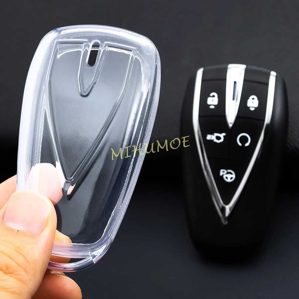 Zwart Transparant Auto Afstandsbediening Sleutelhanger Case Cover Chain Voor Changan CS35 CS55 CS75 PLUS UNI-T UNI-S UNI-K Oshan X5 Plus