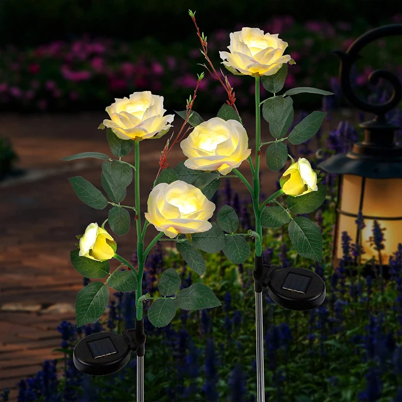 

3pcs Solar Garden Lights LED Simulation Rose Lights Outdoor Waterproof with Stakes Waterproof Landscape Rose Flower Light Decor