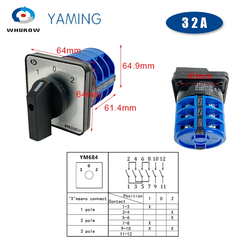 20A/25A/32A Cam Switch LW26-20/3YM684 Normal Reversilble Rotary Changeover 3 Poles 3 Position For Lifting And Lowering Systems