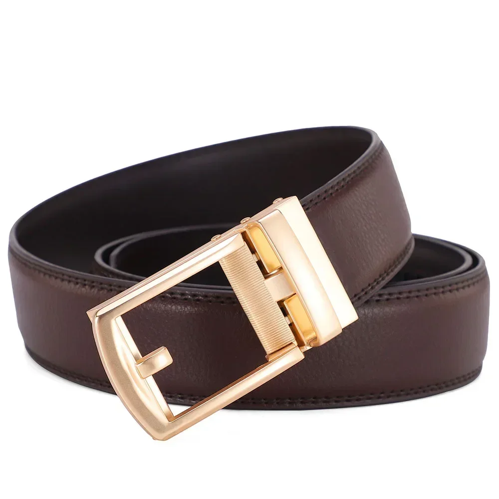 

Leather Belt Men's Automatic Buckle Belt Cowhide Belt Fake Needle Buckle Belt