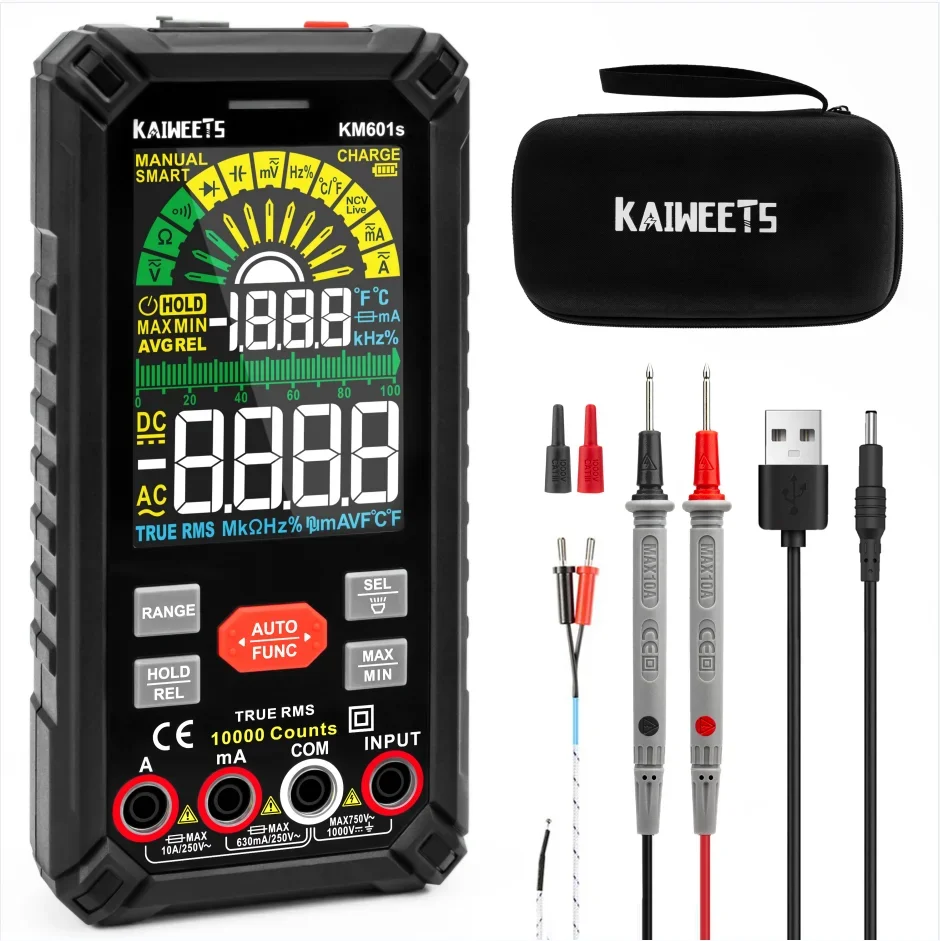 KM601S High Precise 10000Counts 1000V AC DC Smart Digital Multimeter Ohm Hz NCV Live C UF Duty Multimetro Voltage Meter