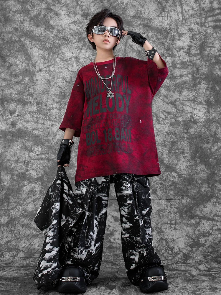 Oversize Street Dance Kleding Kinderen Jongens Jazz Prestaties Outfit Tie-Dye Vest Shuffle Broek Hip Hop Dans kostuum 3940