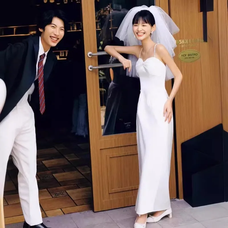 GIYSILE فستان زفاف خفيف موضة معلقة غزل أبيض في الربيع فستان رسمي بسيط للنساء فساتين سهرة أنيقة