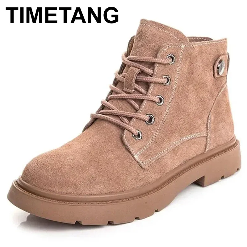 

2025 ботильоны, женские зимние новые замшевые женские ботильоны из натуральной кожи на плоской подошве, большие размеры 38, 39, 40, женские короткие ботинки