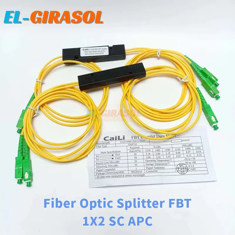 

5pcs Fiber Optic Splitter FBT 1X2 SC APC 1310/1550nm Dual Window 50/50 Ratio SC/APC ABS Box Type Fiber Optic Coupler 1*2 FTTH