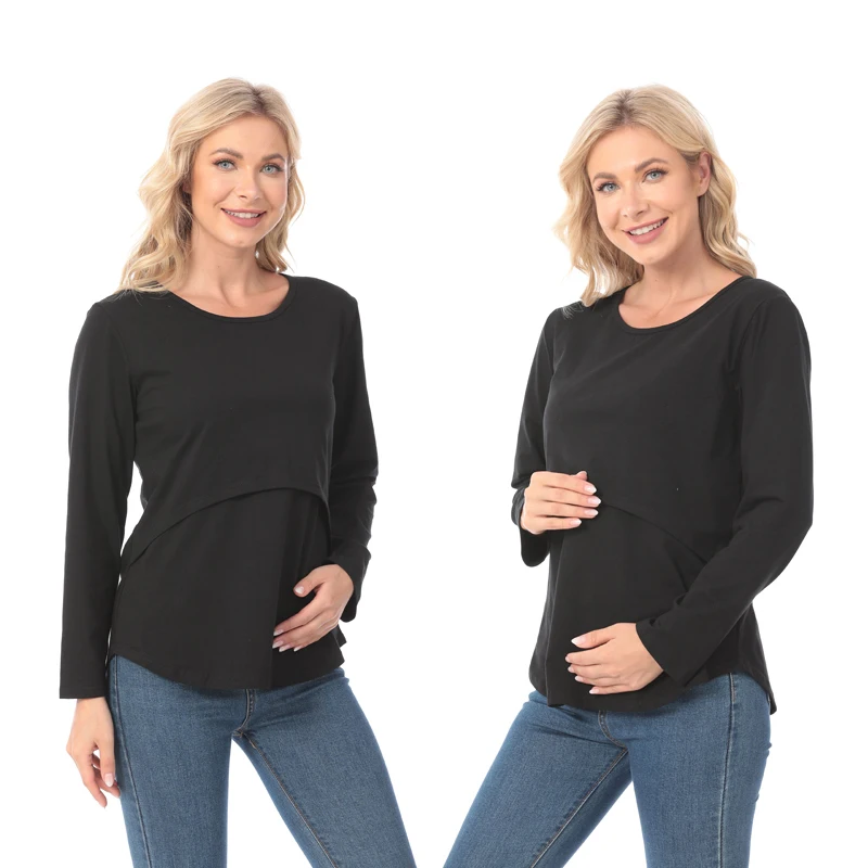 Plus Size Spring Autumn Long Sleeve Maternity Clothes T-shirt Pregnancy Breastfeeding Clothes Cotton Nursing For Pregnant Women