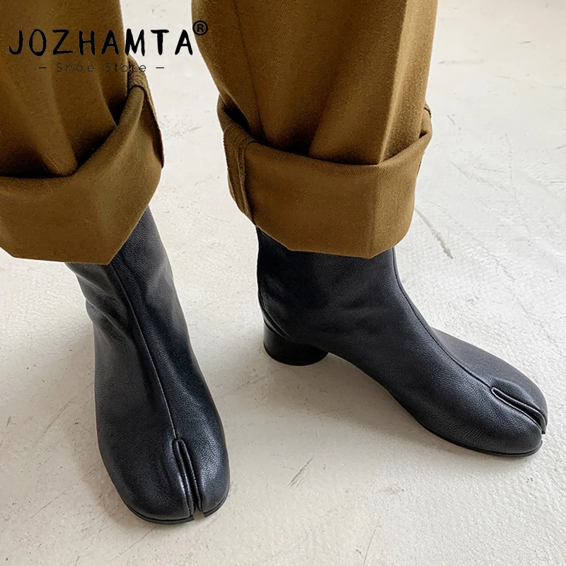 JOZHAMTA Size 34-40 Women Ankle Boots Genuine Leather Clip Toe Chunky Mid Heel Shoes Fall Winter 2025 Casual Daily Short Booties