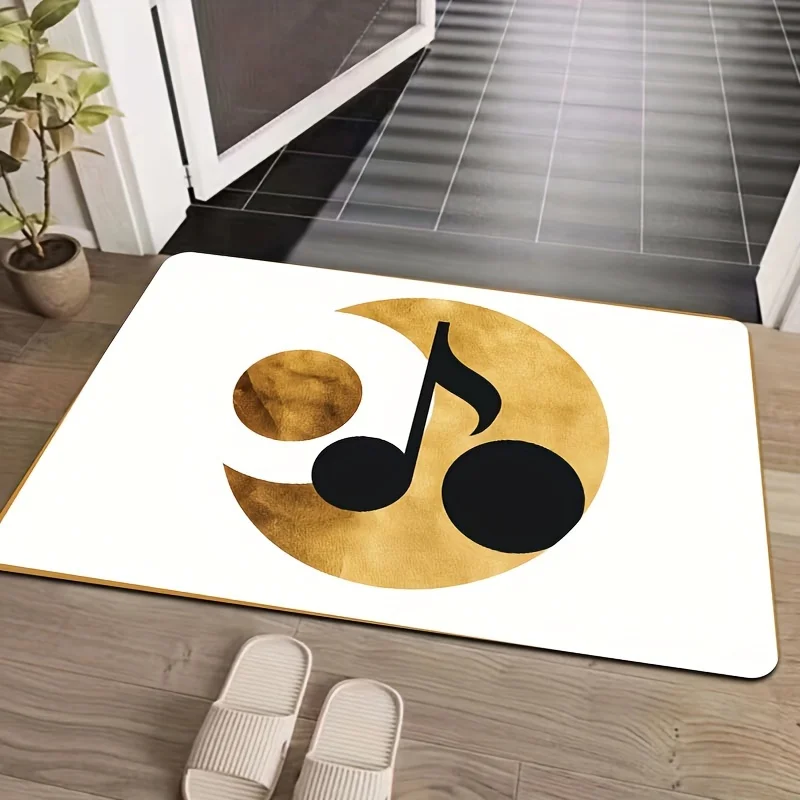1pc Flannel Doormat, Outdoor Indoor Door Mat Souvenir and Holiday Gift, Yin Yang and Music Note Design Rectangular Doormat - Mac