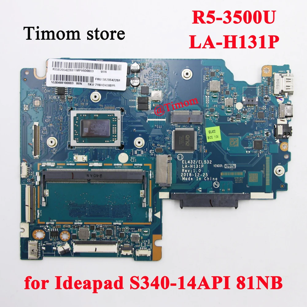 

R5-3500U for Ideapad S340-14API 81NB Laptop Mainboard LA-H131P 5B20S42268 5B20S42466 5B20S42266 5B20S42464 5B20S42465 5B20S42267