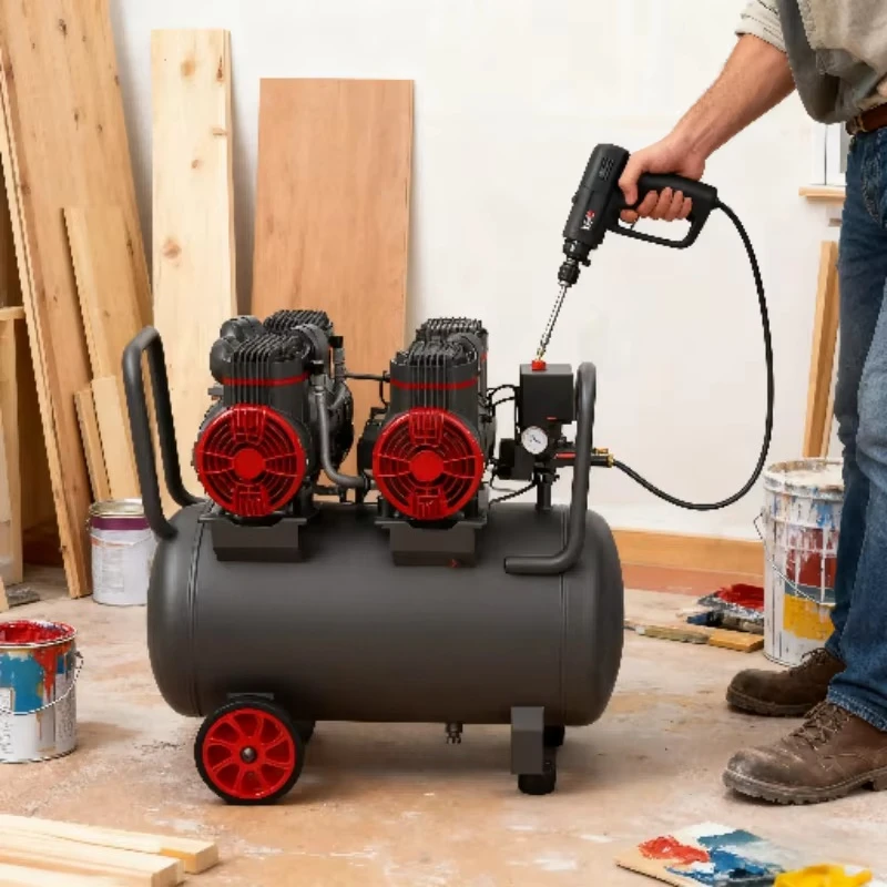 Top Sale Silent Portable 110V Oil-Free Piston Air Compressor with 65L Tank 240L/min Compatibility for Drilling Wooden
