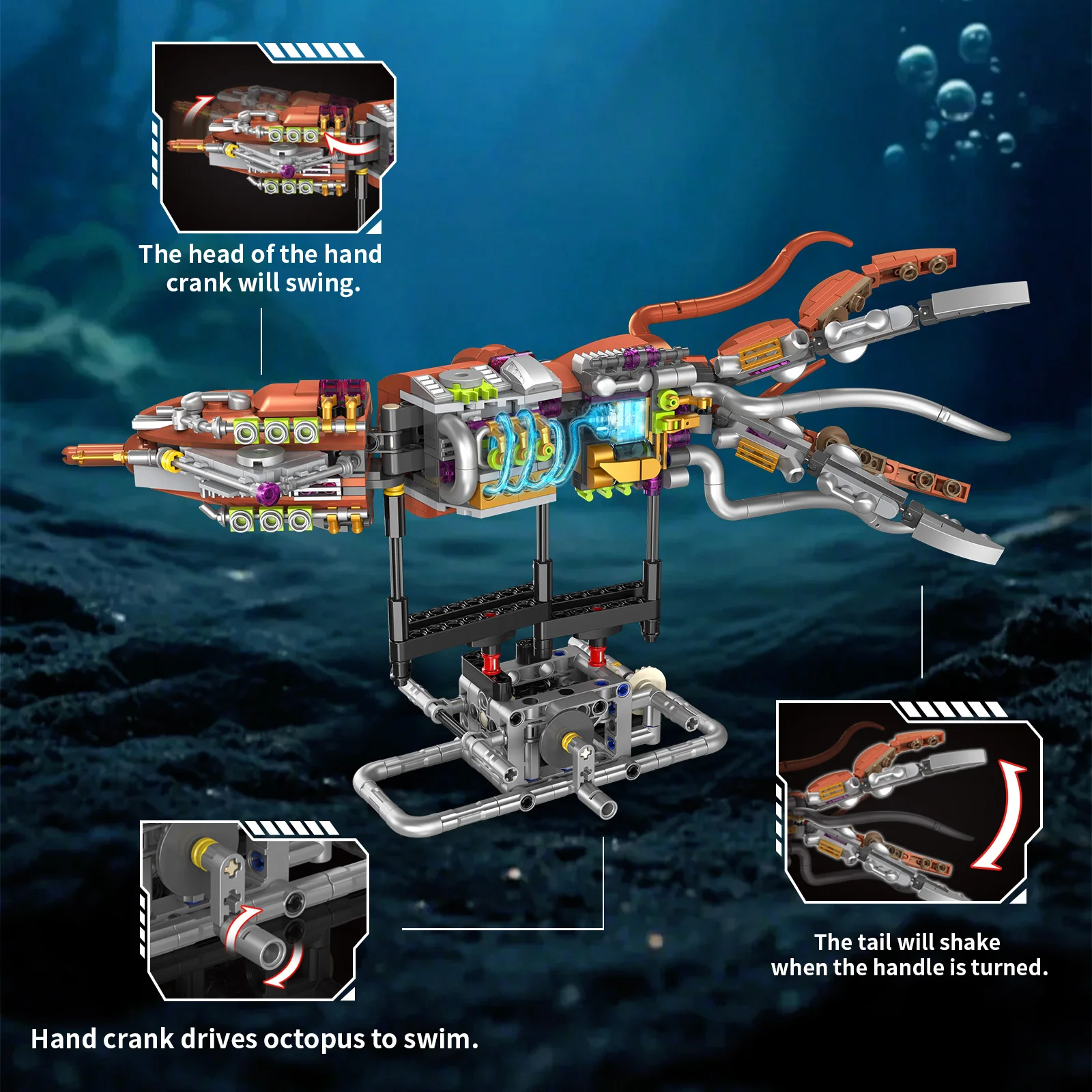 Ensemble de blocs de construction mécaniques pour animaux marins (tortue/crocodile/requin/chaïde) avec articulations mobiles, jouet éducatif STEM