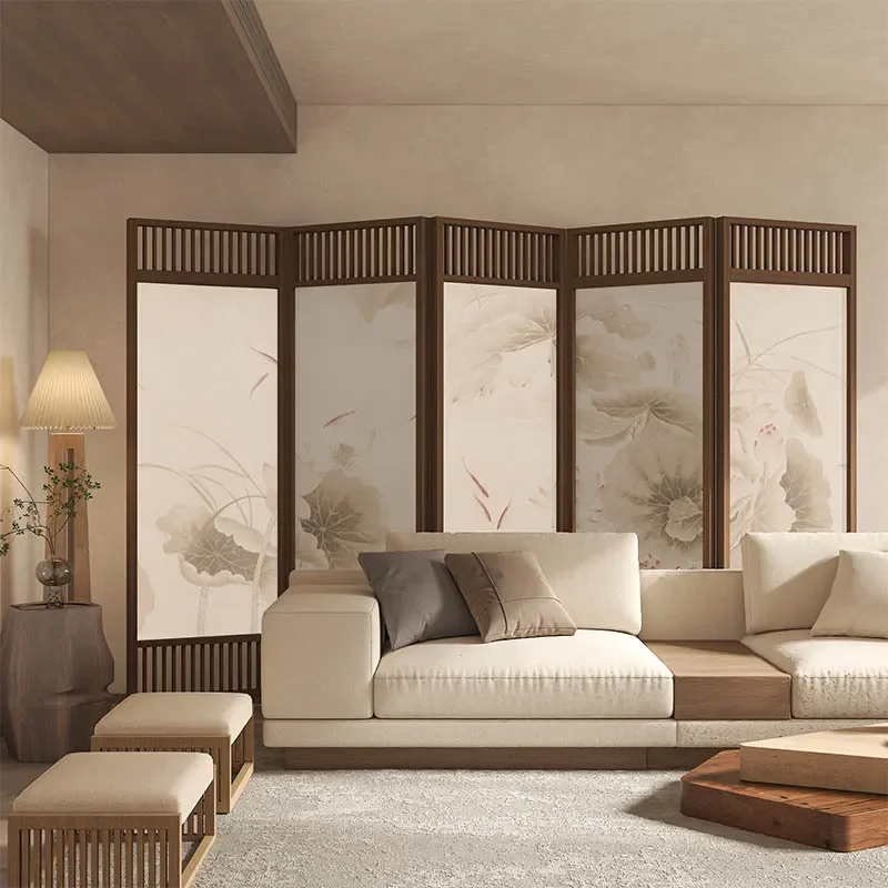 Custom New Chinese Style Solid Wood Folding Screen Partition for Living Room Entrance Tea Room Mobile Zen Decorative Divider