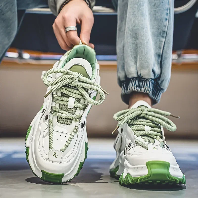 

Мужская весенне-осенняя повседневная обувь. Модный тренд 2024. Спортивная обувь в гонконгском стиле. Туфли на высоком толстой подошве.