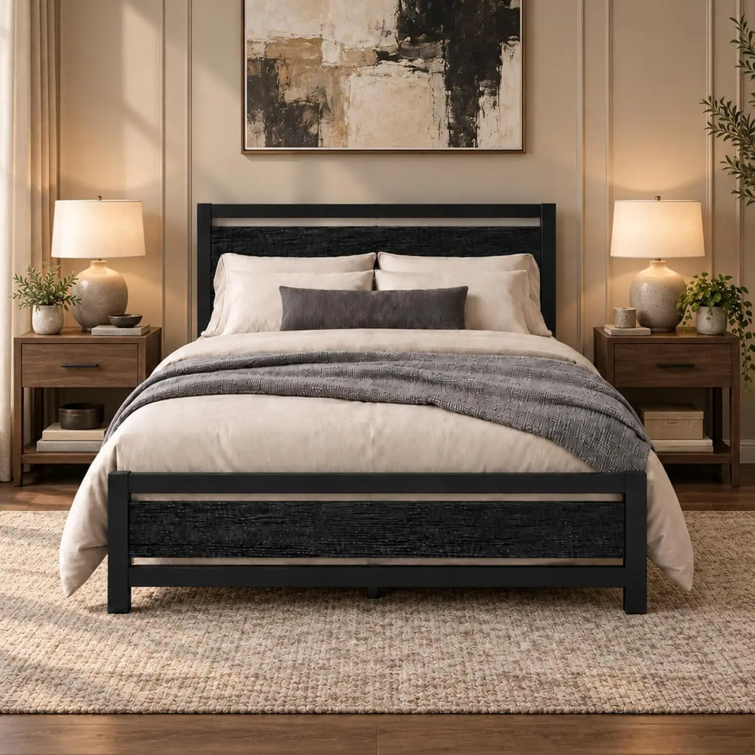 Full Bed Frame With Headboard & Under-Bed Storage, Black, Customized