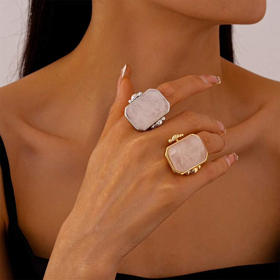

Exaggerated Large Square Geometry Finger Ring for Women Men Bohemian Natural Stone Rings Personality Party Jewelry Gifts