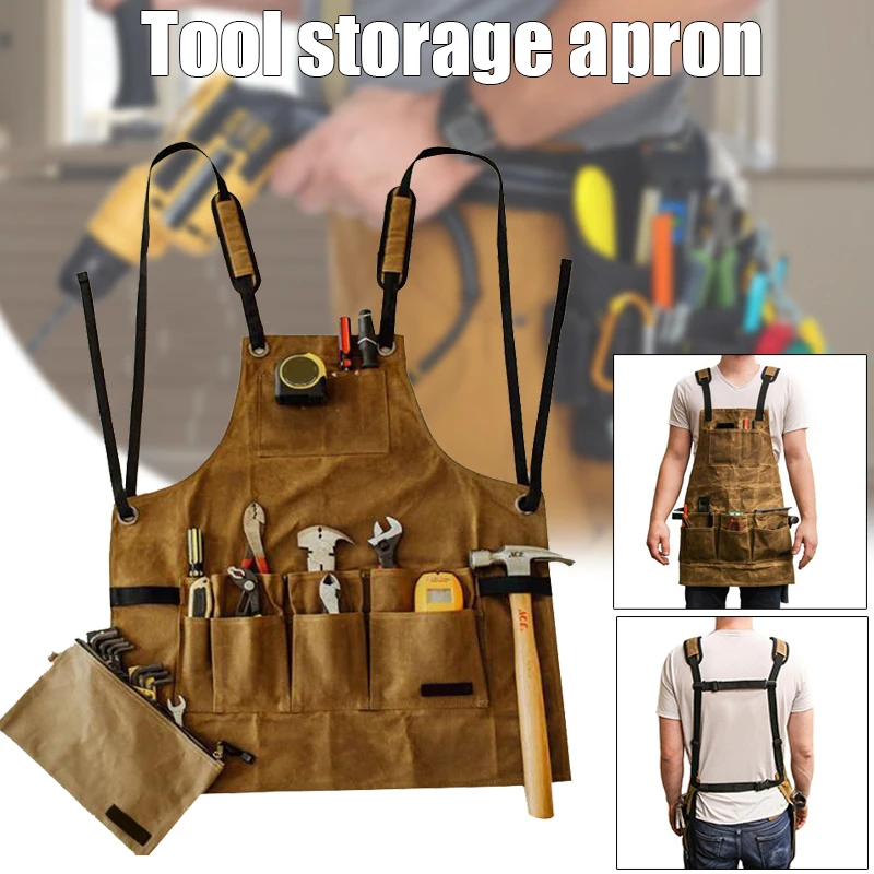 Multifunctional Tool Apron Woodworking Apron Durable Goods Heavy Duty Waxed Unisex Canvas Work Apron Waterproof Apron for Tools