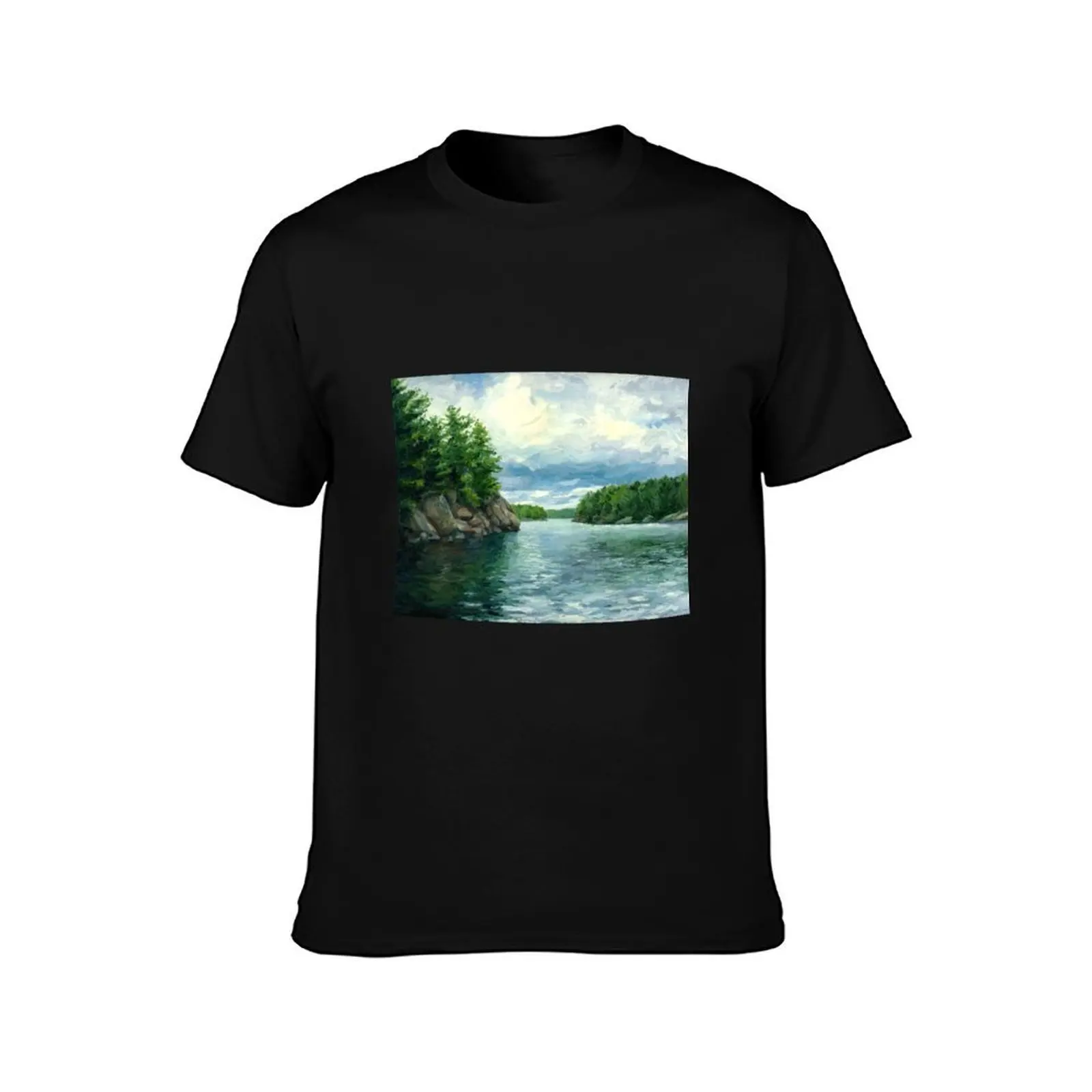 Northern Lake T-Shirt Simple Solid Color Crew Neck Tee T-Shirt