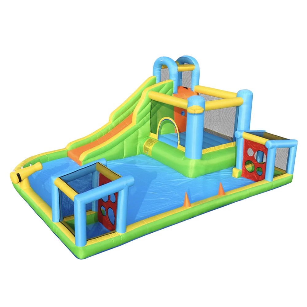 Kids playing outdoor toys popular inflatable playground with football setting inflatable bouncy house