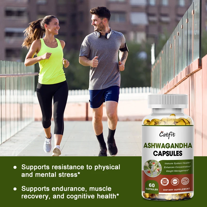 Catfit Nature Ashwagandha Capsule Help Sleep Relieve anxiety Reduce Pressure Endurance Hormones Endocrine Regulation for woman