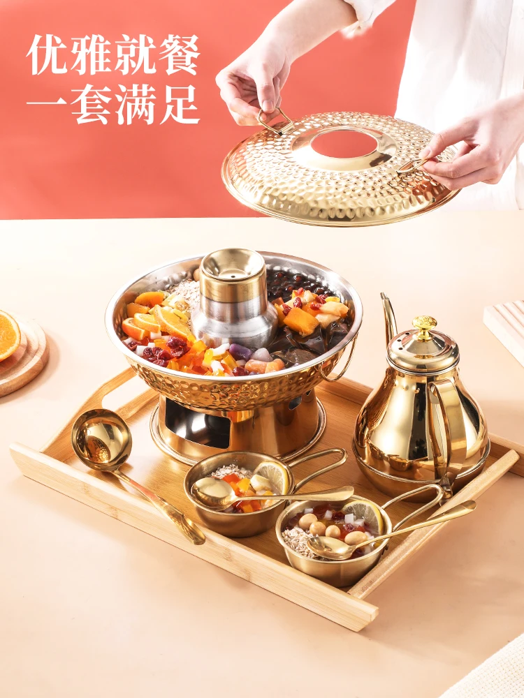 New Product Golden Spray Dry Ice Small Hot Pot Dessert Shop Ice Cream Fruit Fishing Braised Fairy Grass Taro Round