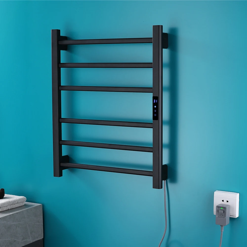 Black Gray Gold Brushed Bathroom Thermostat Electric Heating Towel Warmer Dryer Rack Wall Mounted Smart Bath Towel Rail Holder - view 4