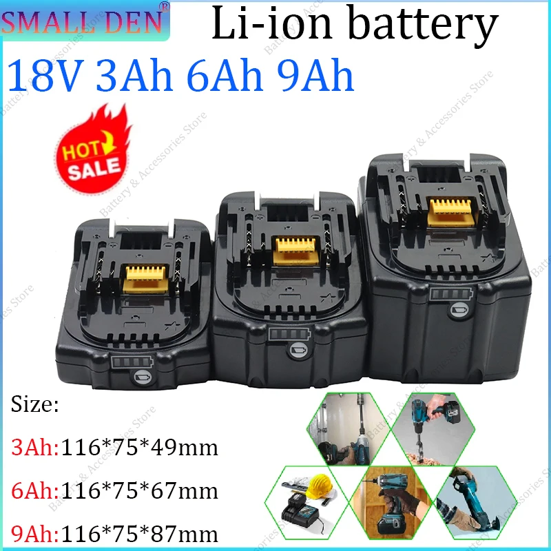 

Литиевая батарея 18 В, 3 Ач/6 Ач/9 Ач со встроенным BMS, портативная DIY подходит для перезаряжаемой резервной батареи электроинструментов