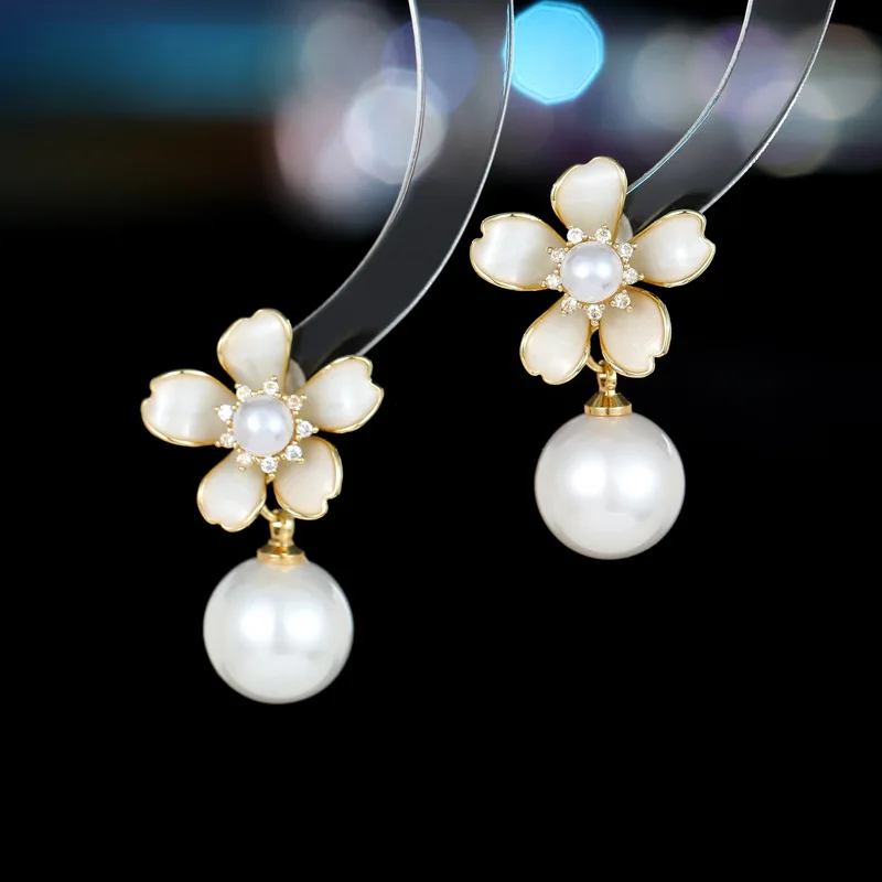 Hong Kong Style Retro Elegant Temperament High-End Earrings S925 Silver Needle Five Petal Flower Drop Oil Three-Dimensional Flow