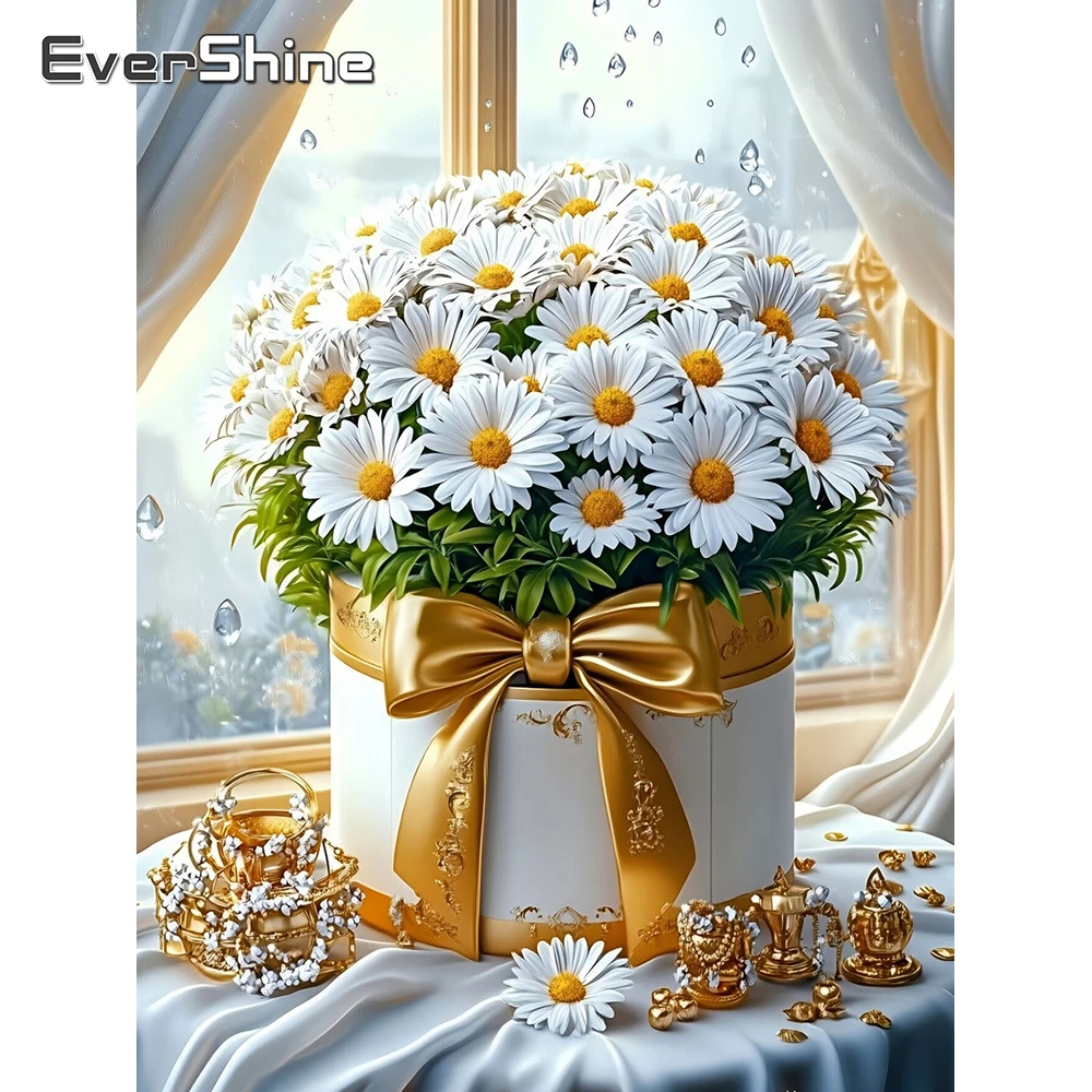 EverShine Diamant-Stickerei Blume 5D DIY Vollflächiges Mosaik Gänseblümchen-Bild Strass Diamantmalerei Fenster Handgemachtes Geschenk