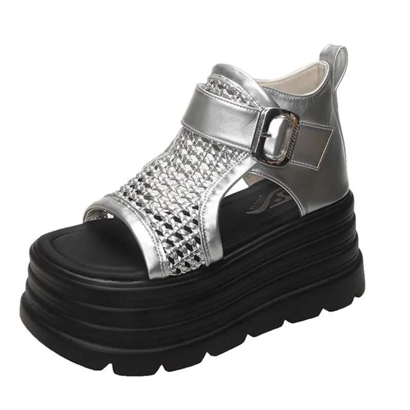 

8CM High Platform Roman Sandals Mesh Hollow Waterproof Platform Shoes for Womens Fashion Luxury Designer Thick Bottom High Heels
