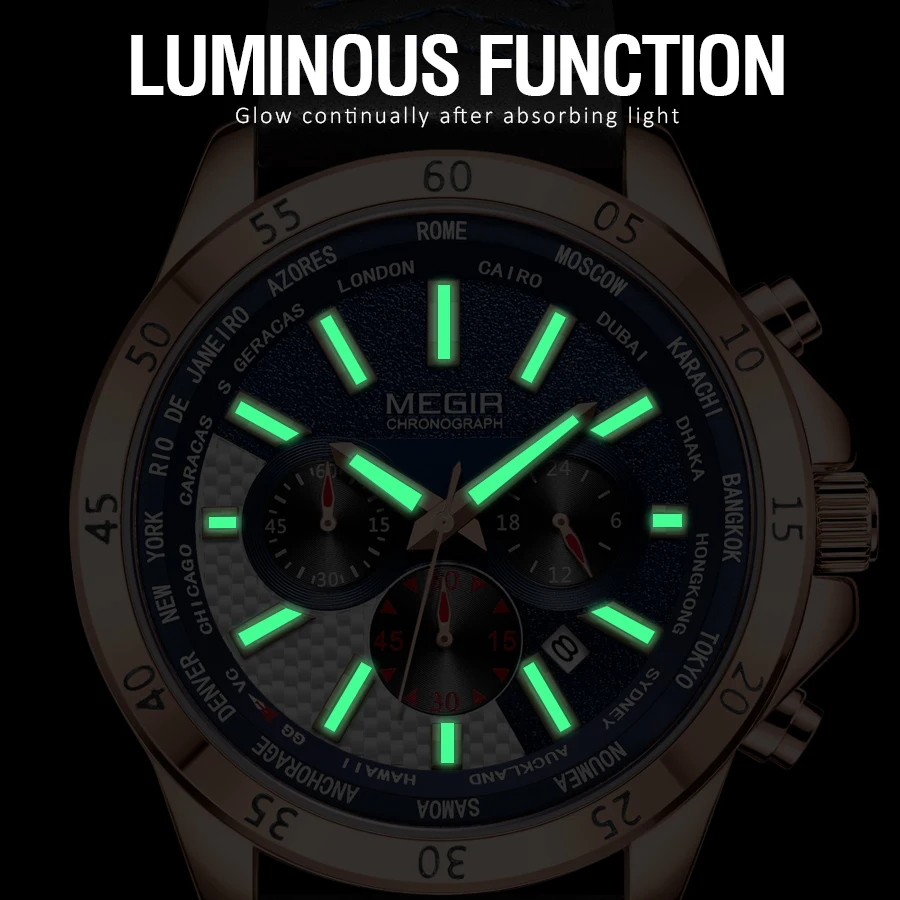 MEGIR Luxury Original Sports Quartz Clocks Men Military Waterproof Silicone Strap Watches Chronograph Date Wristwatches