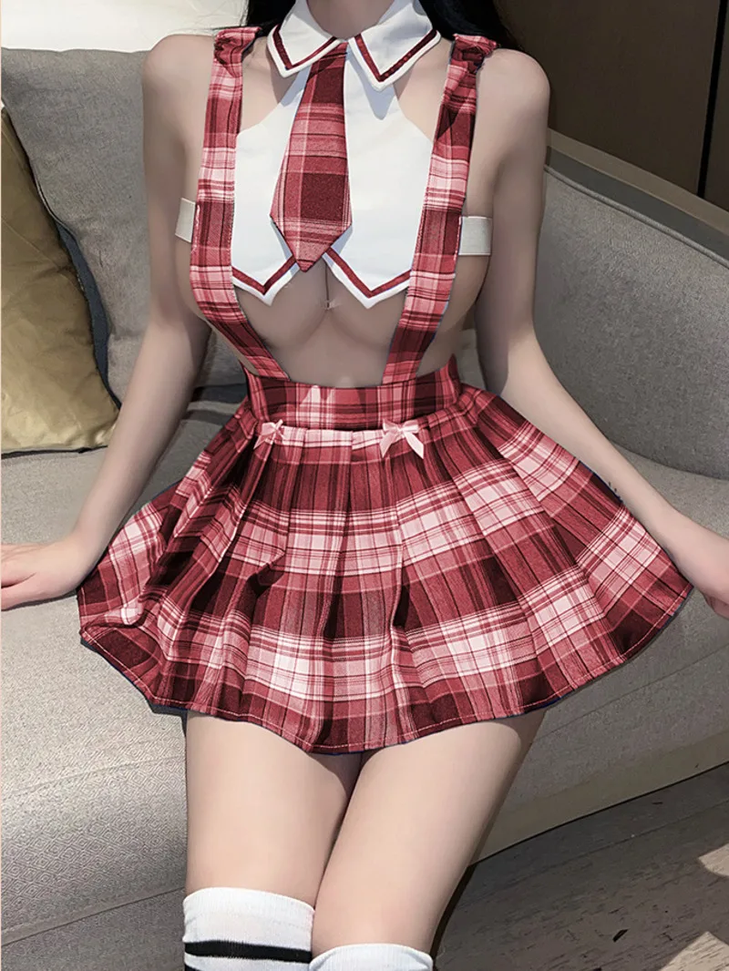 

Lingerie Student Sexy Uniform JK Short Two Piece Skirt Set Sweet Cute New Uniform Bandage Off Shoulder Top Korean Sweet Top 8VRK
