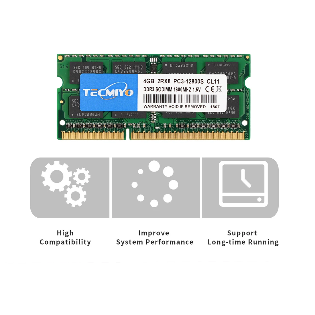 TECMIYO-Memória RAM do portátil, DDR3, DDR3L, 8GB, 4GB, 1600MHz, 1333MHz, SODIMM, 1.35V, 1.5V, PC3, PC3L-12800S, PC3-10600S, Não-ECC, verde, 1PC