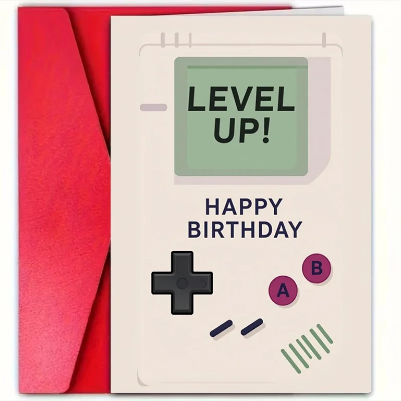 1 Happy Birthday greeting card, retro game console design with 