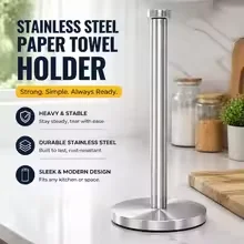 

For Kitchen Bathroom Laundry Room, Heavy Stainless Steel Paper Towel Holder, Countertop Standing Single Post Kitchen Roll Rack