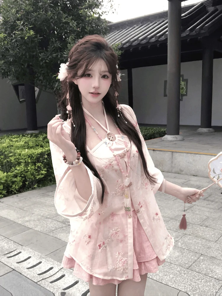 

SYJ Shuyijia New Chinese Style Sweet Embroidery Women's Slimming Cake Short Skirt Fashionable Set High Waist A-Line Summer Ou...