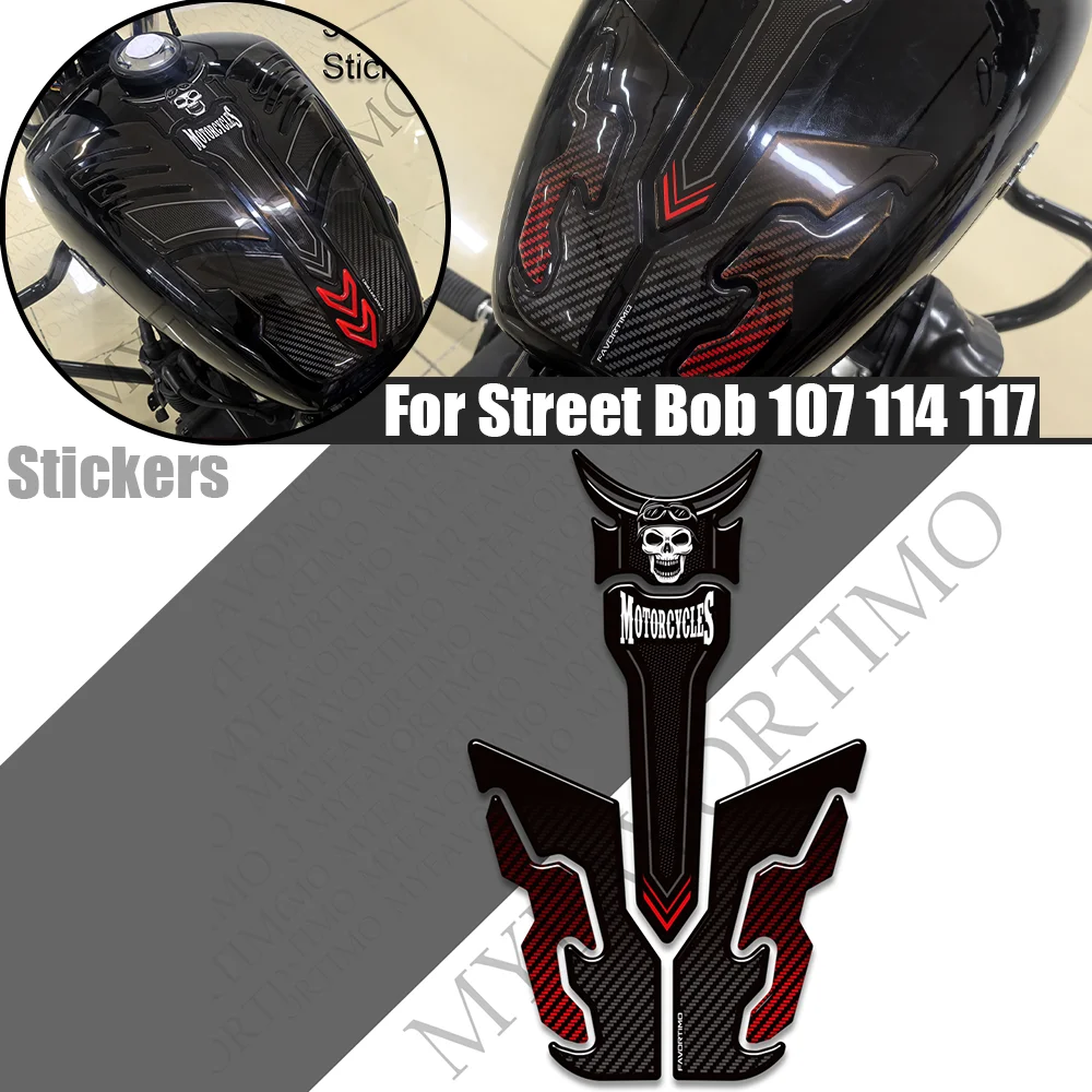 

Motorcycle For Street Bob 107 114 117 Tank Pad TankPad Cap Grips Gas Fuel Knee Stickers moto Decals Protection