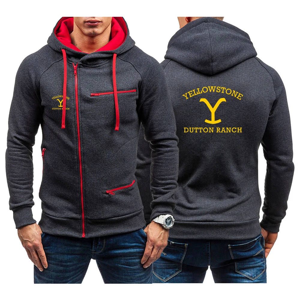 Yellowstone Dutton Ranch 2024 Men's New Autumn Four Color Zip Up Hoodie Coat Cardigan Thick Casual Long Sleeve Sweatshirts Tops