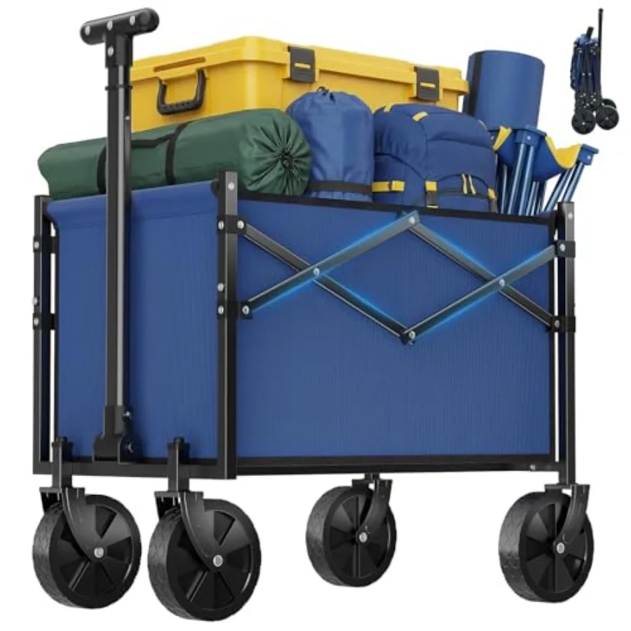

Collapsible Wagon for Grocery Shopping, Sports, Garden Camping Steel Frame, Black Holds 220LBS, Lightweight, Foldable, Flexible