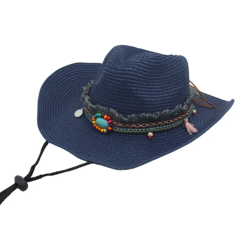 

Internet Celebrity Same Style Western Straw Cowboy Hat Outdoor Travel Sun-proof Ethnic Style Woven Beach Hawaiian Tibetan