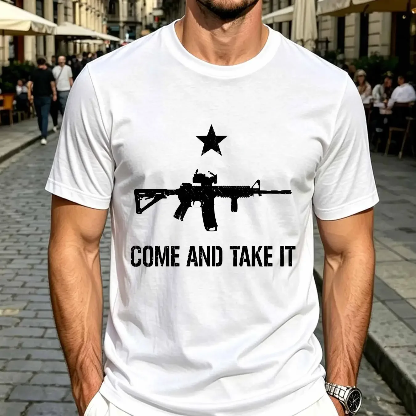 washed T Shirt AR15 Rifle Gun Pro Guns 2nd Amendment NRA Come And Take It New long sleeves vintage Washed Versatile Soft