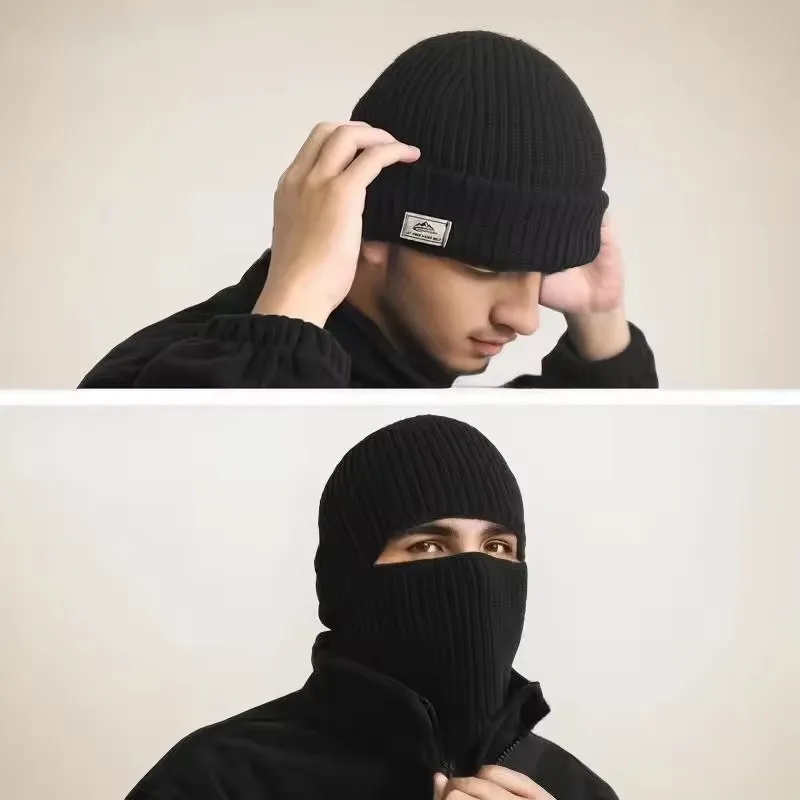 Knitted Hat Winter Thickened Cold Outdoor Cycling Warm Cap Mask 2 in 1 Full Face Protection Cap Earmuffs Balaclava Hat