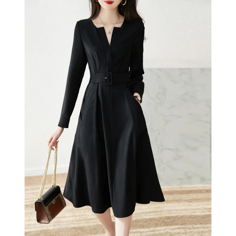 

Spring Vintage Shirt Elegant Solid Dress Women Regular Sleeves V-neck Beach Vacation Party Dress Ladies Ethnic Style Robe