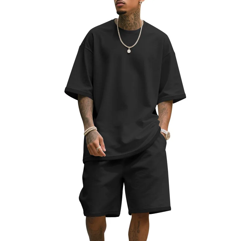 Men's Casual Two Piece Set Summer Short Sleeve T-Shirt and Shorts Set Comfortable Loose Fit Tracksuit for Men Clothing Set view 4