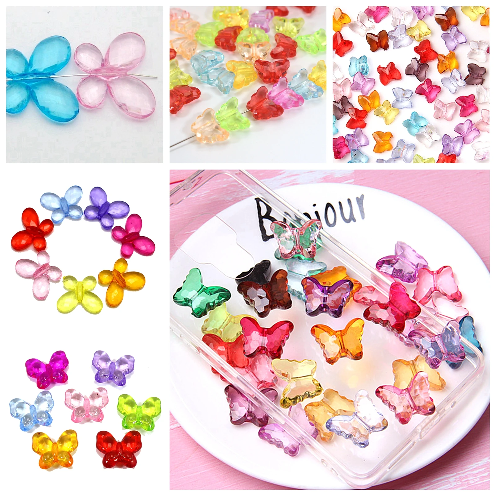 Craft DIY Mixed Colour Transparent Acrylic Charm Beads Various Butterfly Shape